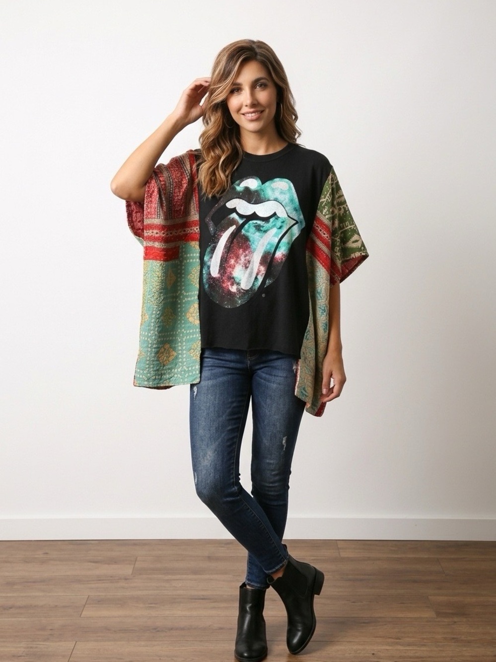 Handcrafted Upcycled Rolling Stones Kantha Tunic NWT One Size